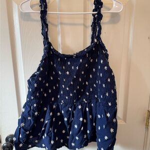Ava & Viv Navy Floral Smocked Top